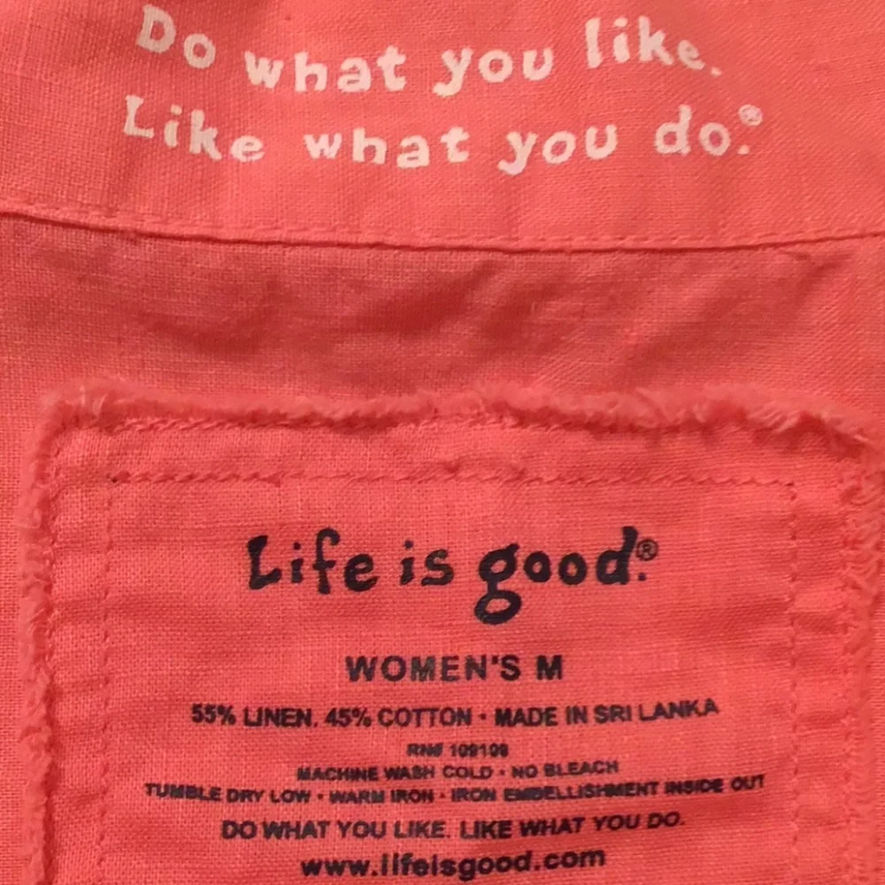 Life is Good Linen Cotton Blend Carnation Pink Button Front Short Sleeve Shirt - Picture 12 of 12